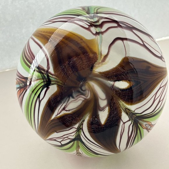 Murano Art Glass Vase Multicolor Bulbous Psychedelic Fluid Feather Striped Decor - Picture 7 of 16